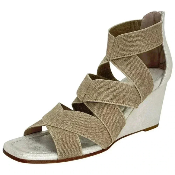 Donald Pliner Lelle Natural Linen Elastic Womens Wedge Sandals Size 11M - Picture 1 of 13